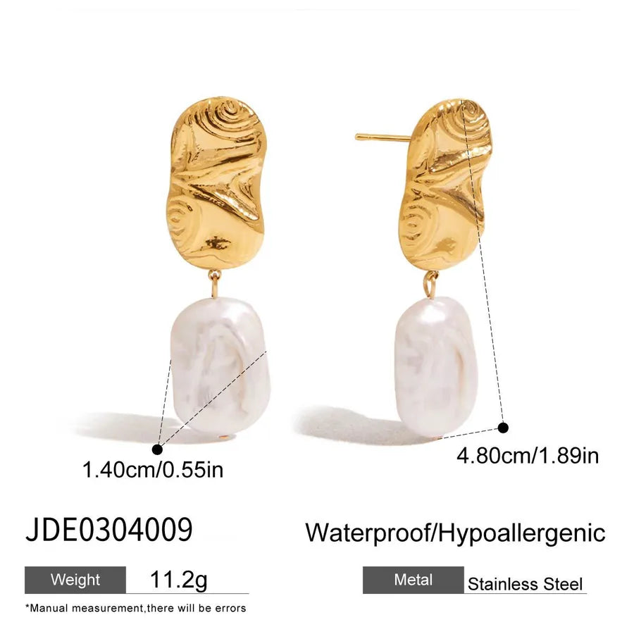 1 Pair 316 Stainless Steel  Freshwater Pearl Freshwater pearl earrings Geometric Drop Earrings