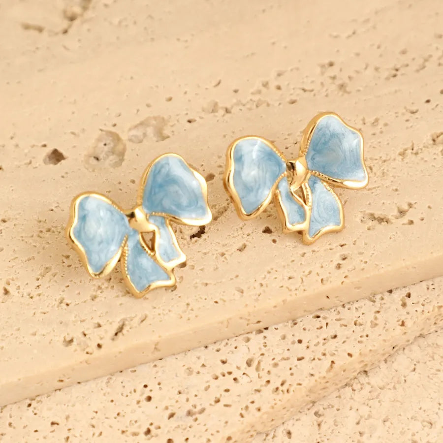 1 Pair Elegant French Style Sweet Heart Shape Bow Knot 304 Stainless Steel Ear Studs