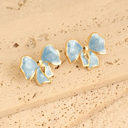 1 Pair Elegant French Style Sweet Heart Shape Bow Knot 304 Stainless Steel Ear Studs