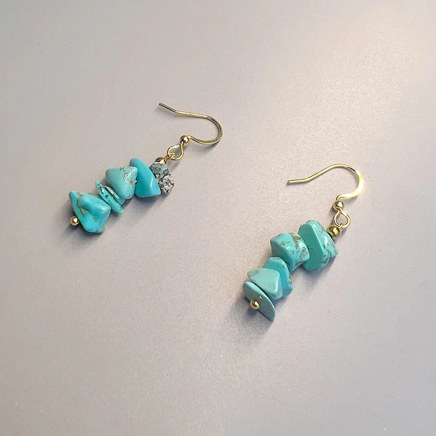 1 pair bohemian irregular geometric stainless steel natural stone drop earrings