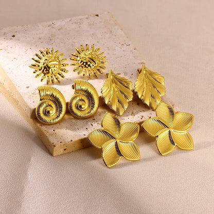 1 Pair IG Style Casual Vacation Leaf Conch Flower Flowers 304 Stainless Steel Imitation Gold  Ear Studs