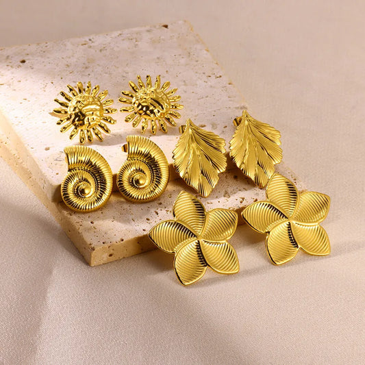 1 Pair IG Style Casual Vacation Leaf Conch Flower Flowers 304 Stainless Steel Imitation Gold  Ear Studs