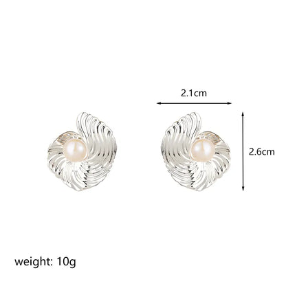 1 pair glam classical heart shape flower plating inlay copper freshwater pearl 18k gold plated ear studs