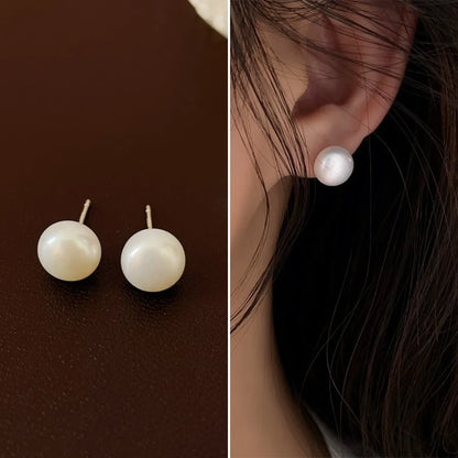 1 Pair Solid Color 925 Sterling Silver Freshwater Pearl Ear Studs