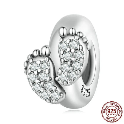 1 Piece 10*20cm Hole 4~4.9mm 925 Sterling Silver Zircon Paw Print Heart Shape Polished Pendant Beads Jewelry Accessories