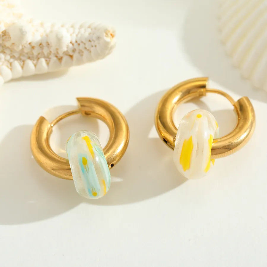 1 Pair Casual Elegant Cute Geometric Plating Inlay 304 Stainless Steel Cat's Eye Stone 18K Gold Plated Earrings