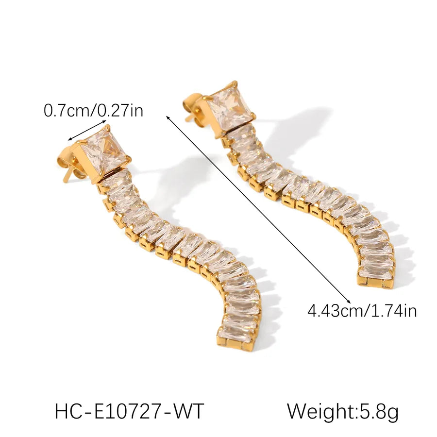 1 Pair IG Style Casual Business Tassel Inlay 304 Stainless Steel Titanium Steel Zircon 18K Gold Plated Drop Earrings
