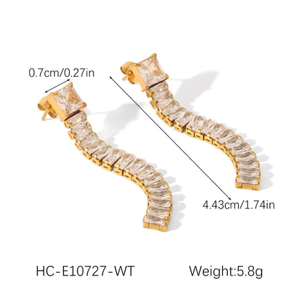 1 Pair IG Style Casual Business Tassel Inlay 304 Stainless Steel Titanium Steel Zircon 18K Gold Plated Drop Earrings