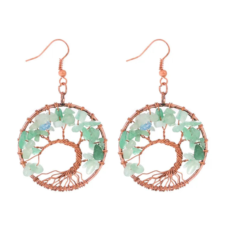 1 pair simple style leaf natural stone copper drop earrings