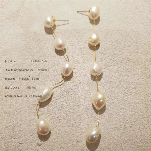 1 Pair Elegant Simple Style Geometric Freshwater Pearl Copper Drop Earrings