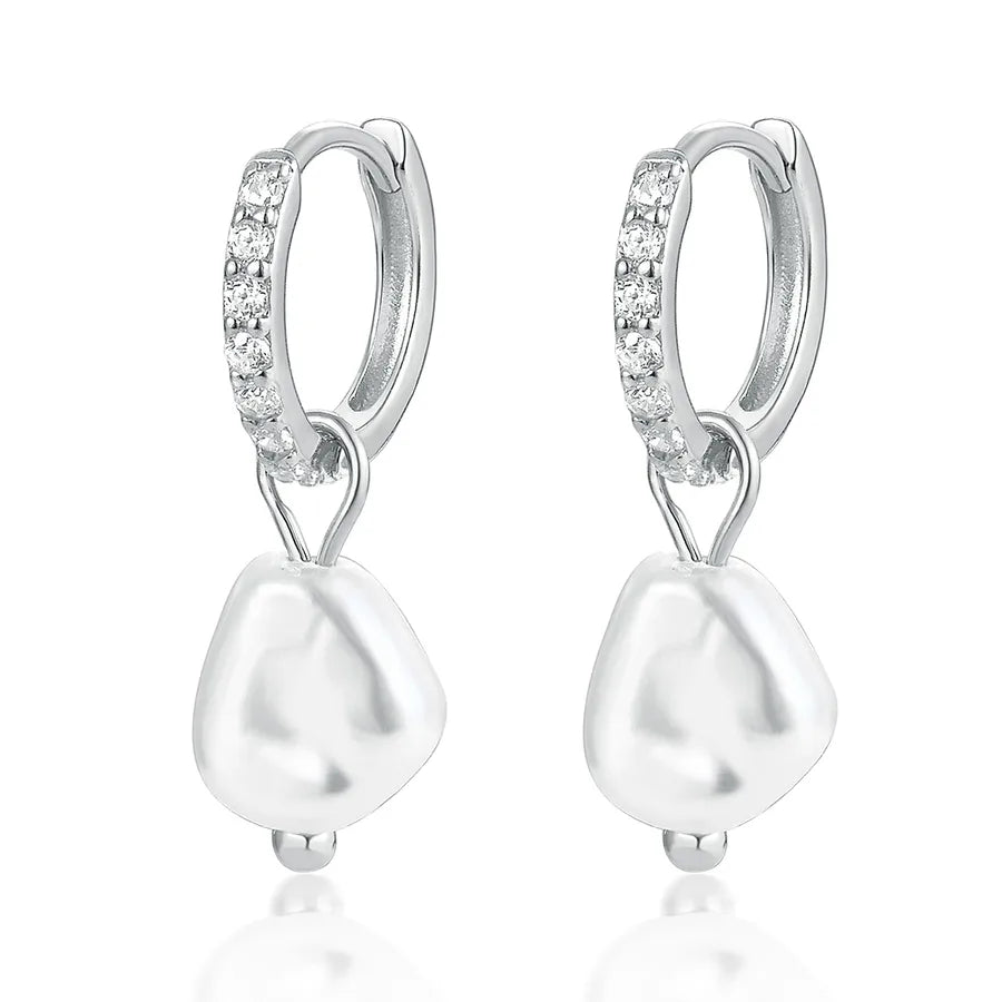 1 Pair Simple Style Classic Style Pearl Plating Inlay 925 Sterling Silver Freshwater Pearl Freshwater Pearl Pearl Zircon White Gold Plated Gold Plated Drop Earrings