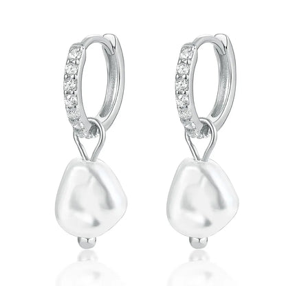 1 Pair Simple Style Classic Style Pearl Plating Inlay 925 Sterling Silver Freshwater Pearl Freshwater Pearl Pearl Zircon White Gold Plated Gold Plated Drop Earrings
