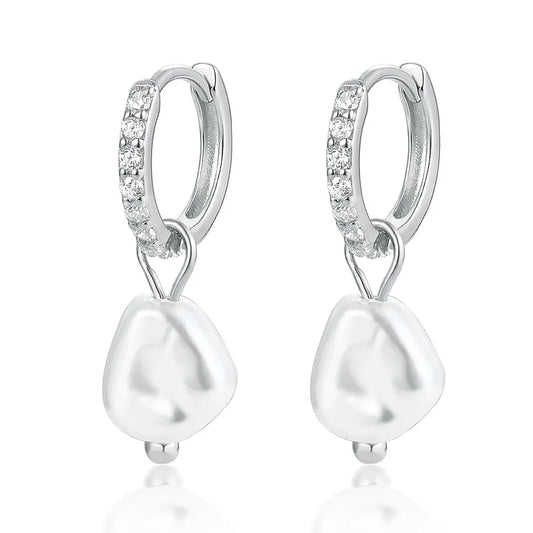1 Pair Simple Style Classic Style Pearl Plating Inlay 925 Sterling Silver Freshwater Pearl Freshwater Pearl Pearl Zircon White Gold Plated Gold Plated Drop Earrings