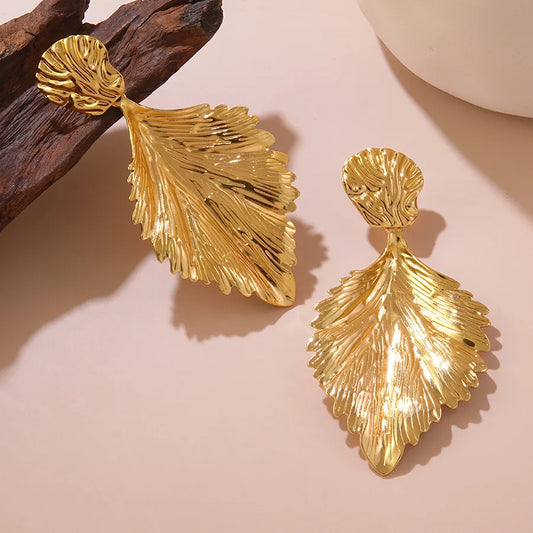 1 Pair Exaggerated Wedding Novelty Leaf 304 Stainless Steel Imitation Gold  Drop Earrings