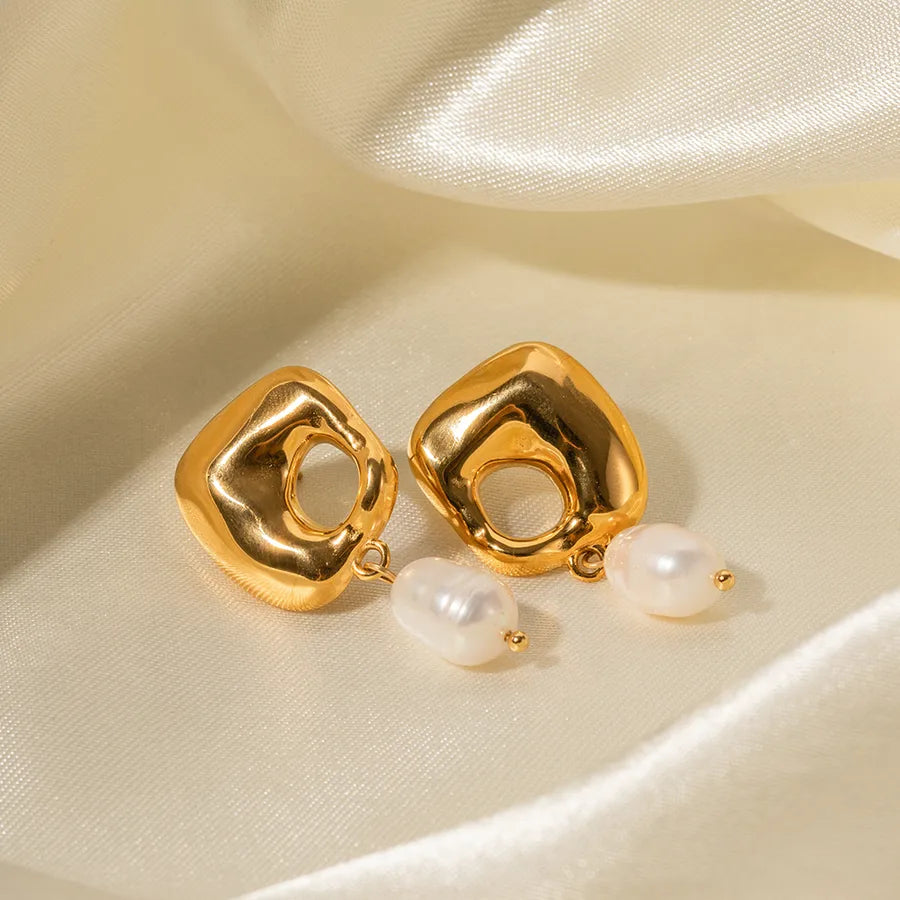 1 Pair Elegant Irregular Irregular Plating 316 Stainless Steel  Freshwater Pearl Drop Earrings