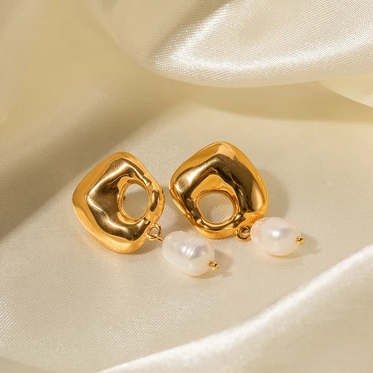 1 Pair Elegant Irregular Irregular Plating 316 Stainless Steel  Freshwater Pearl Drop Earrings