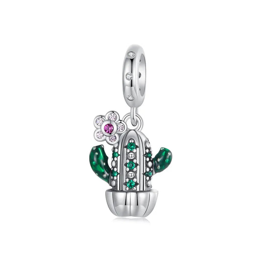 1 Piece 20 * 9mm Hole 4~4.9mm 925 Sterling Silver Zircon Cactus Pendant Jewelry Accessories