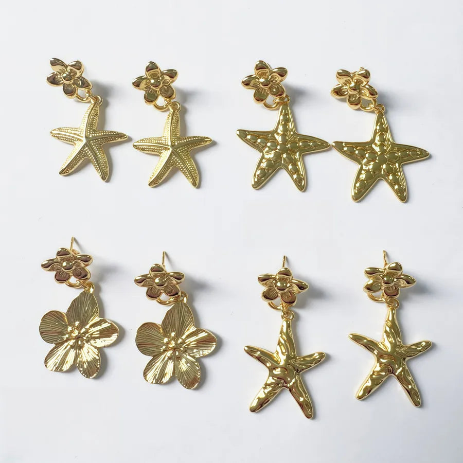 1 Pair Cute Funny Starfish Flower 304 Stainless Steel Drop Earrings