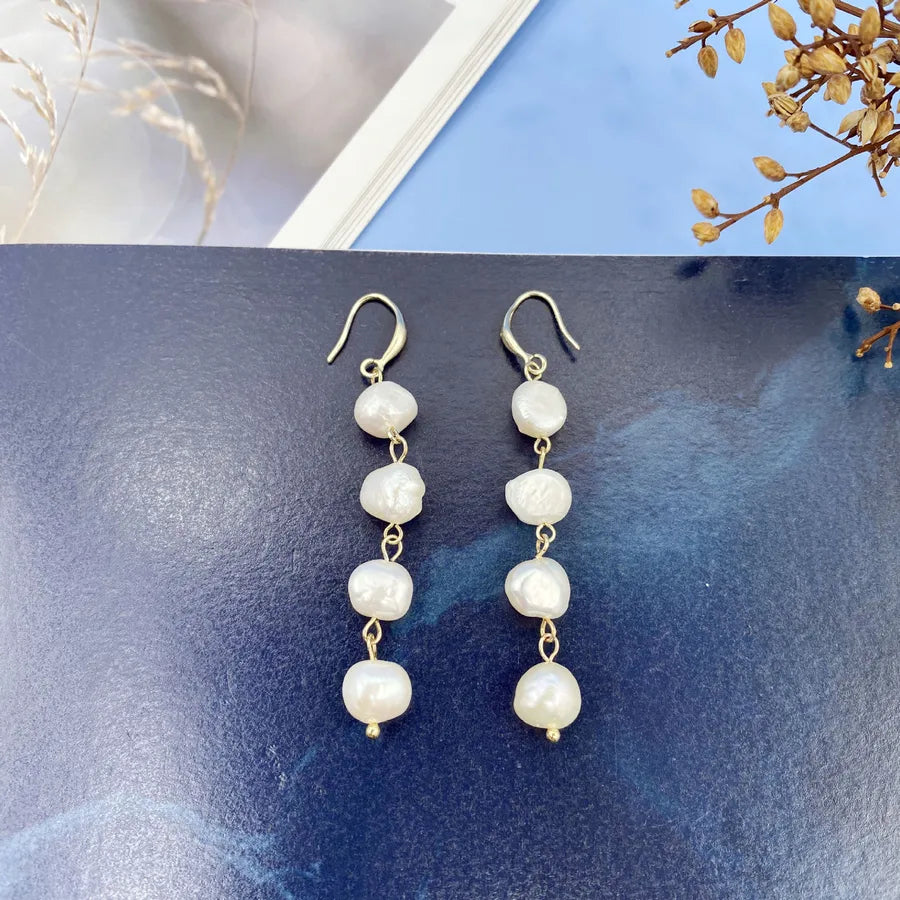 1 Pair Elegant Simple Style Geometric Freshwater Pearl Copper Drop Earrings
