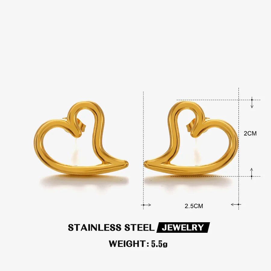 1 Pair Casual Cute Simple Style Heart Shape 304 Stainless Steel 18K Gold Plated Ear Studs