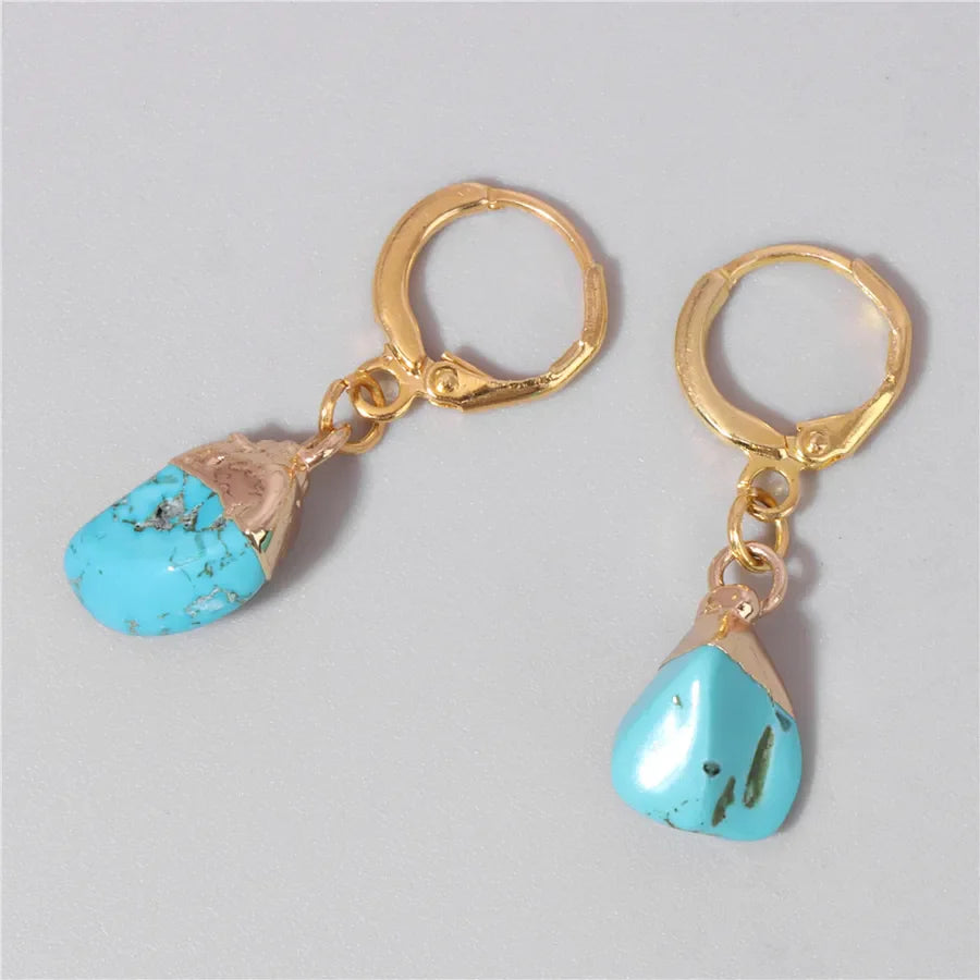 1 Pair Sweet Geometric Inlay Agate Natural Stone Earrings