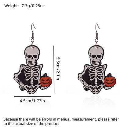 1 Pair Halloween Hip-Hop Funny ghost Spider Skull Wood Drop Earrings