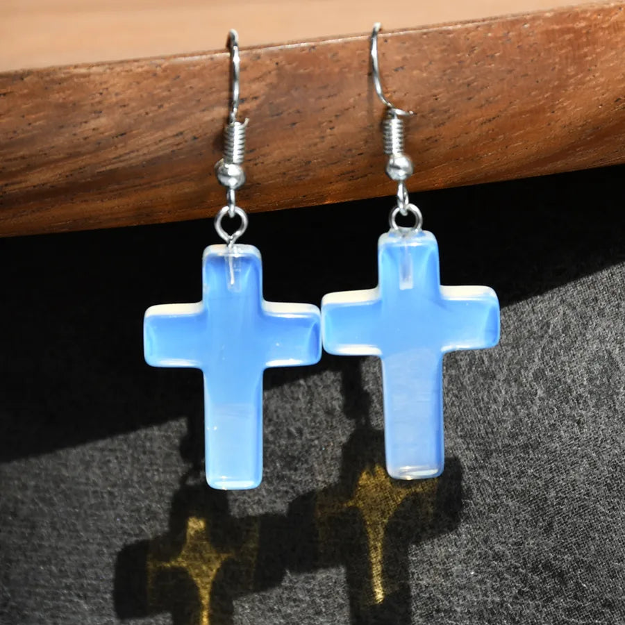 1 Pair Simple Style Cross Alloy natural stone Drop Earrings