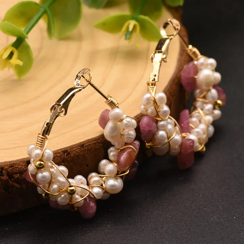 1 Pair 18K Gold Plated Freshwater Pearl Copper Zircon Flower Drop Earrings