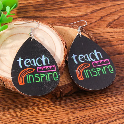 1 pair vintage style letter pencil alloy wood drop earrings