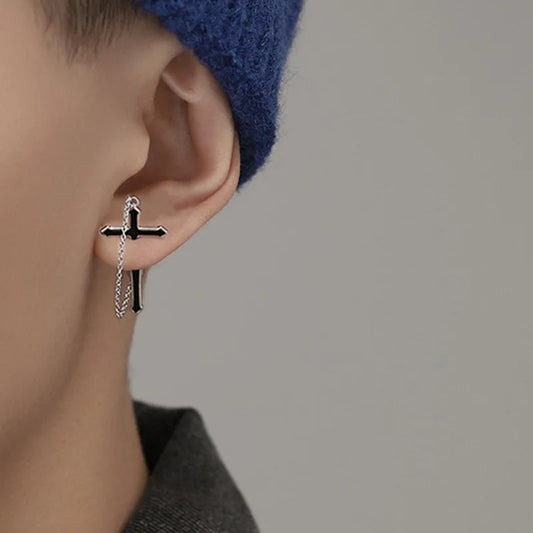 1 Pair Hip-Hop Cross Plating Copper Drop Earrings