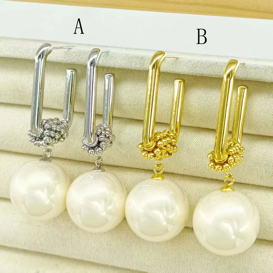 1 Pair Cute Exaggerated Romantic Geometric Pearl Plating Inlay 304 Stainless Steel Imitation Pearl 18K Gold Plated Ear Studs