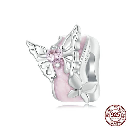 Silver Ziyun Pink Butterfly Diy Silicone Positioning Bracelet Spacer Beads Romantic Spring S925 Sterling Silver Beads Scattered Beads
