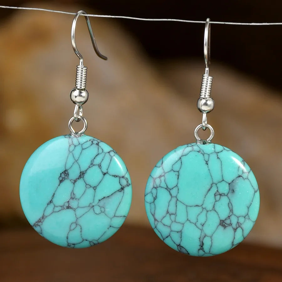 1 Pair Vintage Style Simple Style Round Handmade natural stone Drop Earrings