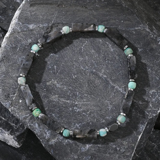 New Arrival Iron Gall Stone Spacer Amazonite Rectangular Black Flash Semi-Precious Stone Men's Bracelet Bracelet Bracelet