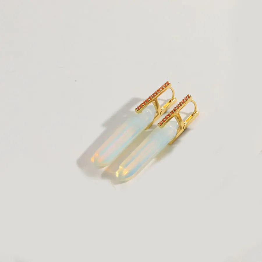 1 Pair Elegant Simple Style Commute Irregular Inlay natural stone Copper Zircon 14K Gold Plated Earrings