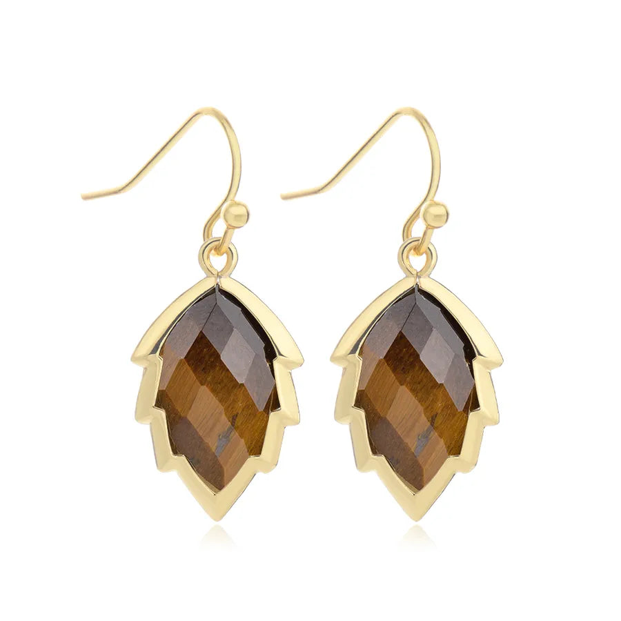 1 Pair Modern Style Sweet Leaves natural stone Copper Drop Earrings