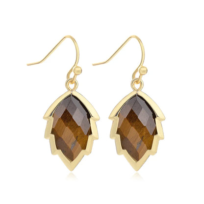 1 Pair Modern Style Sweet Leaves natural stone Copper Drop Earrings