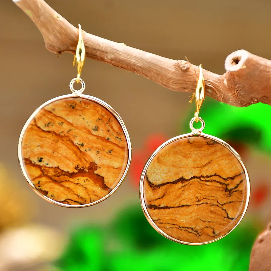 1 Pair Simple Style Round natural stone Drop Earrings