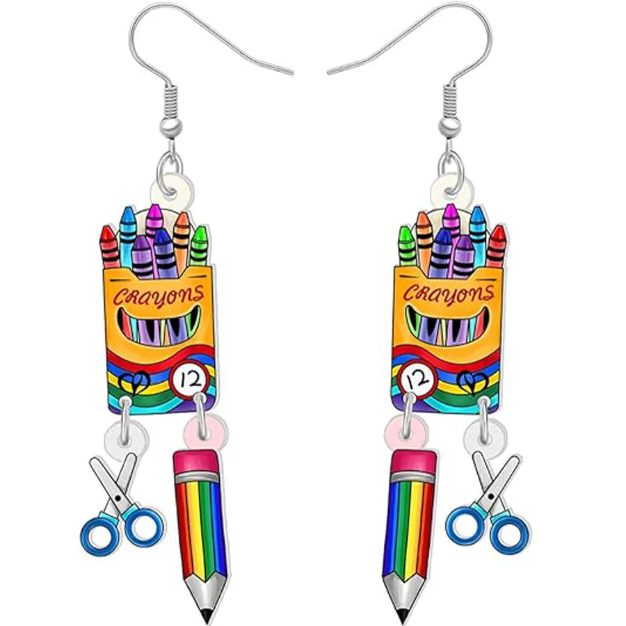 1 Pair Cute Novelty Earth instrument Microscope pencil Arylic Drop Earrings