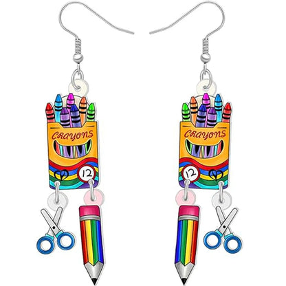 1 Pair Cute Novelty Earth instrument Microscope pencil Arylic Drop Earrings