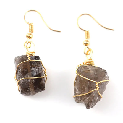 1 pair simple style irregular asymmetrical plating natural stone metal drop earrings