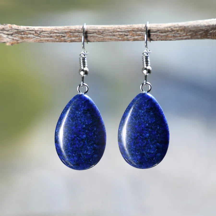 1 Pair Vintage Style Simple Style Water Droplets Alloy natural stone Drop Earrings