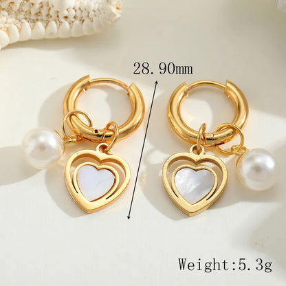 1 Pair Casual Elegant Cute Geometric Heart Shape Plating Inlay 304 Stainless Steel Acrylic Imitation Pearl 18K Gold Plated Earrings