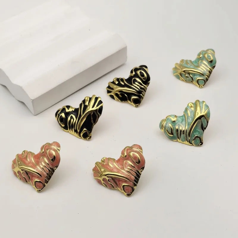 1 Pair Classical Retro Heart Shape 304 Stainless Steel Butterfly Backs Ear Studs
