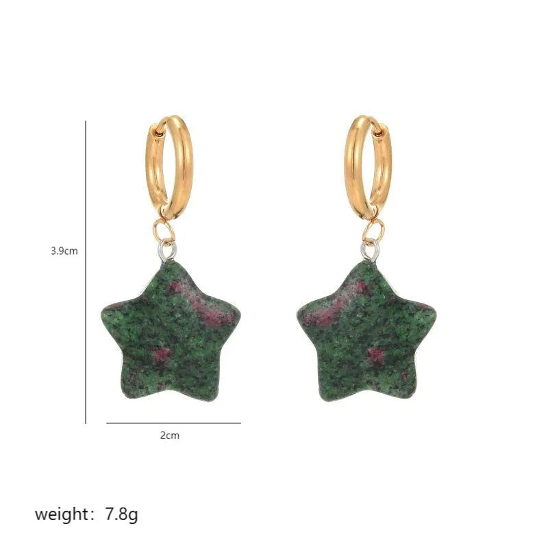 1 Pair Commute Star Enamel Plating Stainless Steel natural stone 18K Gold Plated Earrings