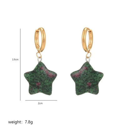 1 Pair Commute Star Enamel Plating Stainless Steel natural stone 18K Gold Plated Earrings