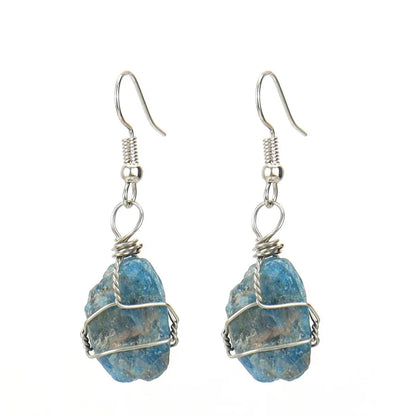 1 pair retro geometric natural stone plating metal drop earrings