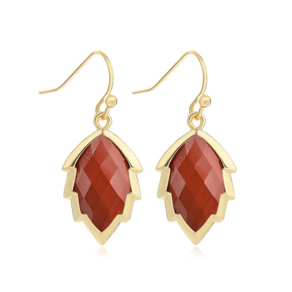 1 Pair Modern Style Sweet Leaves natural stone Copper Drop Earrings