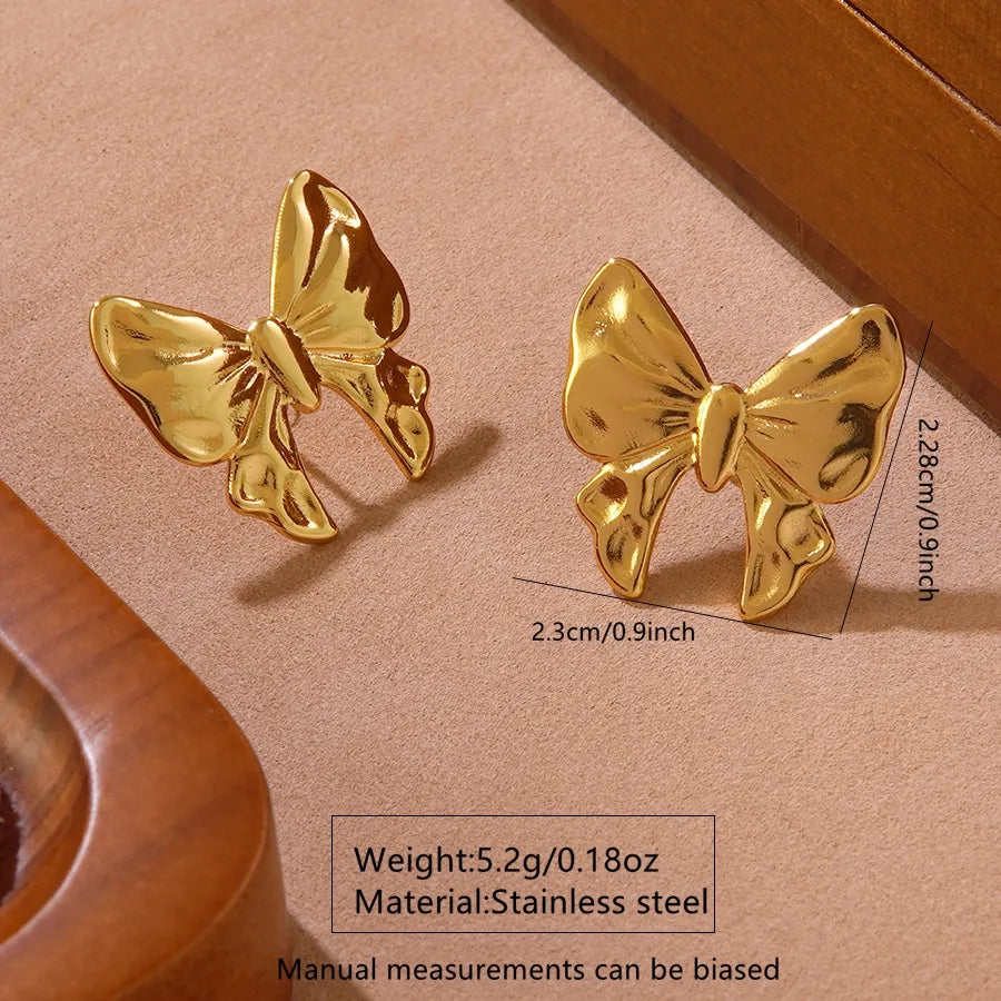 1 Pair Cute Sweet Classic Style Bow Knot Bowknot 304 Stainless Steel Imitation Gold  Ear Studs