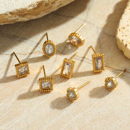 1 Pair Cute Retro Simple Style Geometric Plating Inlay 304 Stainless Steel Zircon 18K Gold Plated Ear Studs